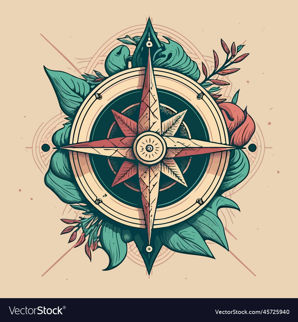 Compass wind rose in stylized and colored