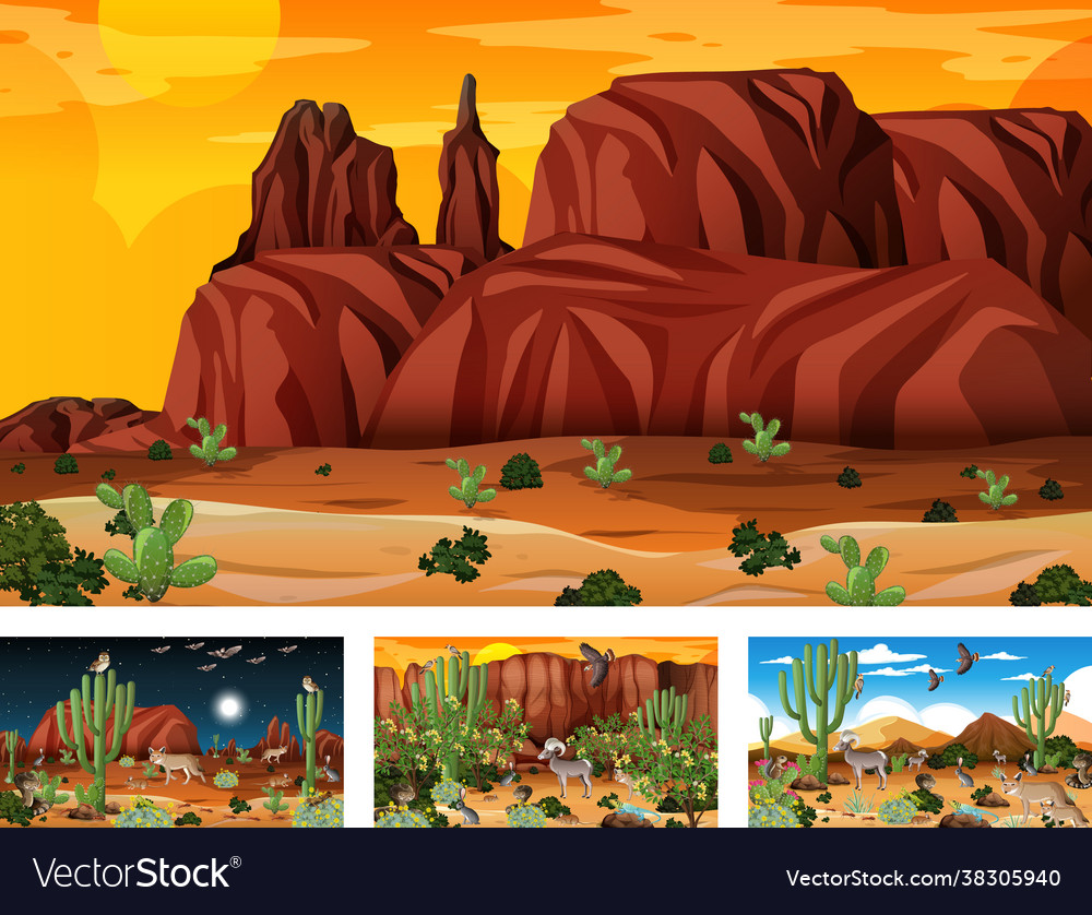 Different scenes with desert forest landscape Vector Image