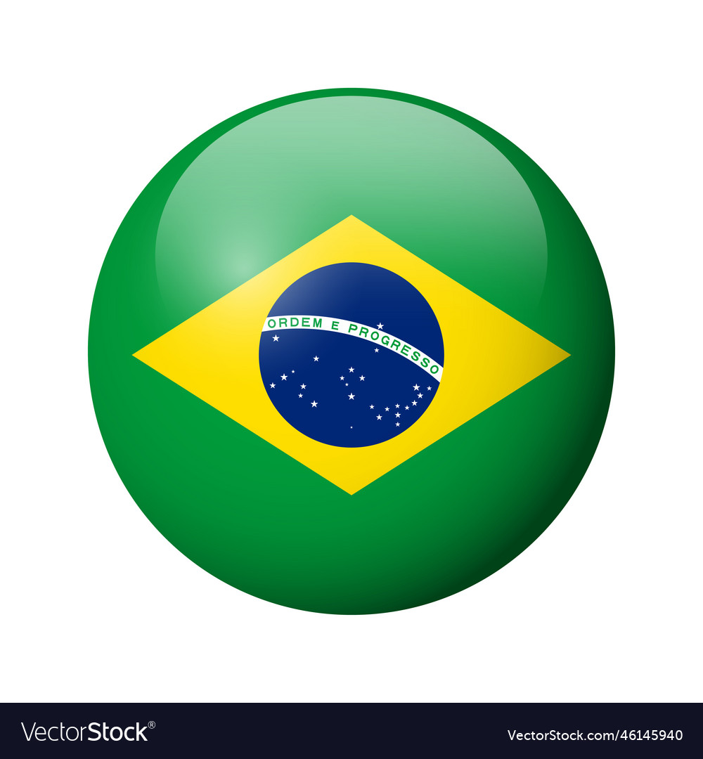 Glossy circle badge flag of brazil Royalty Free Vector Image