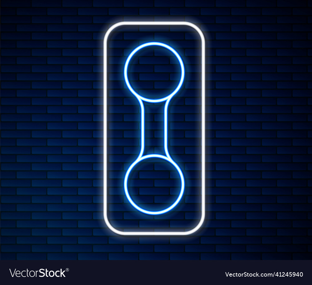 Glowing neon line dumbbell icon isolated on brick