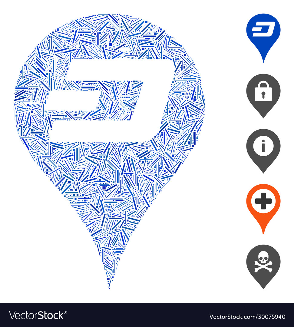 Hatch mosaic dashcoin map pointer vector image Hatch mosaic dashcoin map pointer