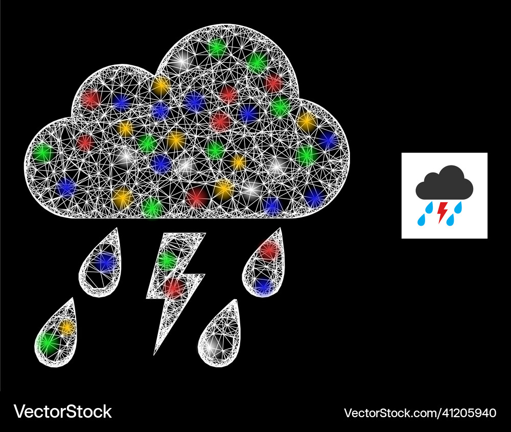 Hatched mesh thunder storm cloud icon with multi Vector Image
