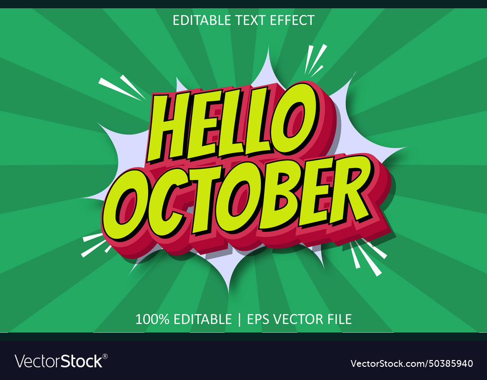 Hello october with comic style editable text