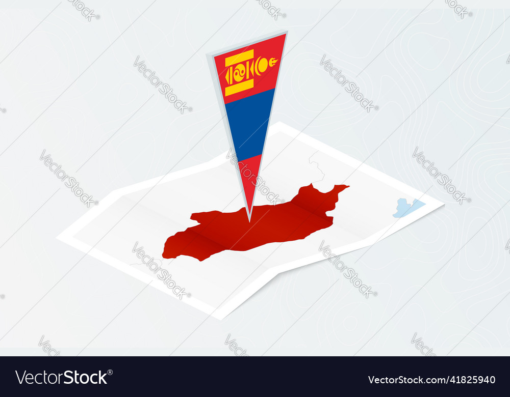 Isometric paper map of mongolia with triangular