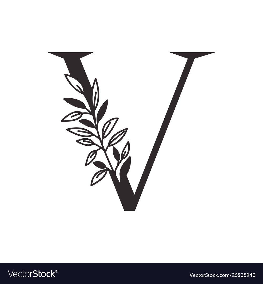 Letter v alphabet with leaves Royalty Free Vector Image