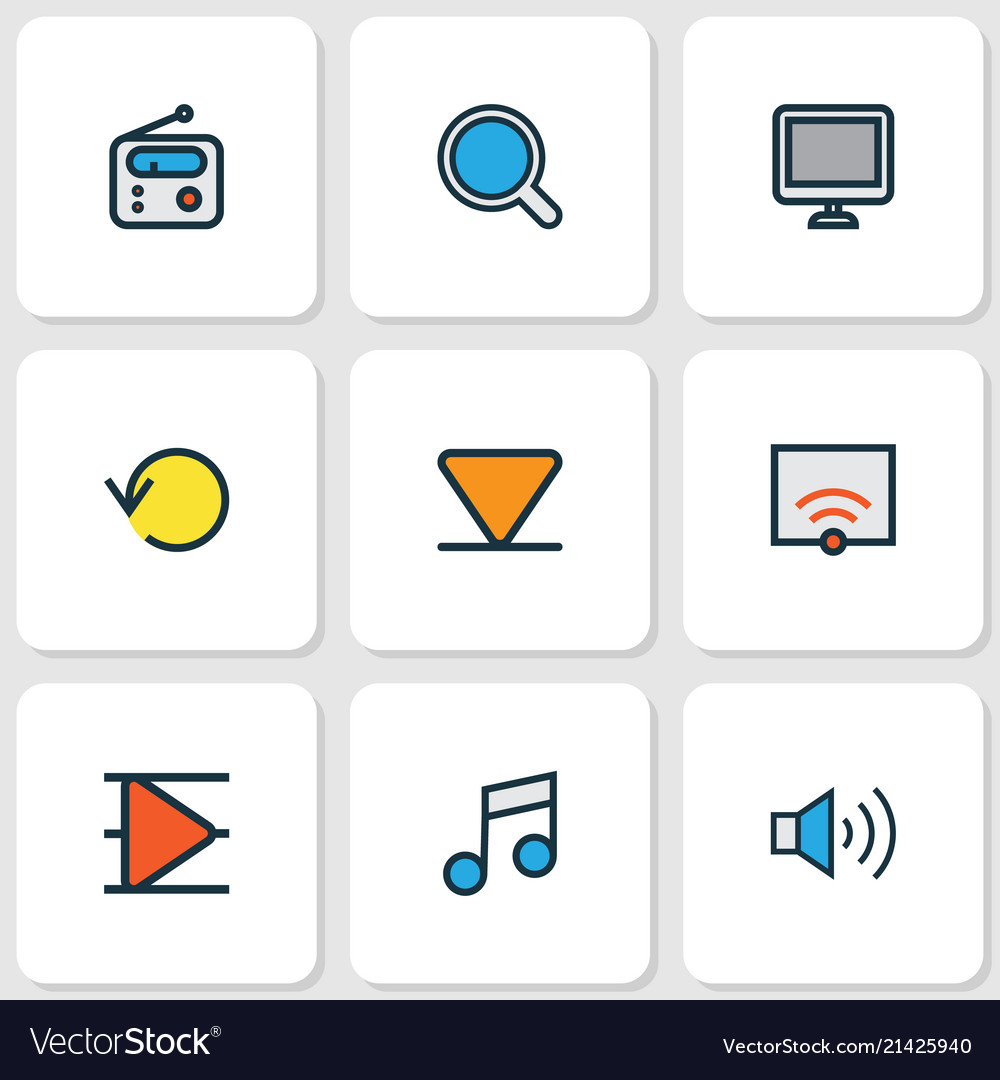 Media icons colored line set with display arrow vector image Media icons colored line set with display arrow