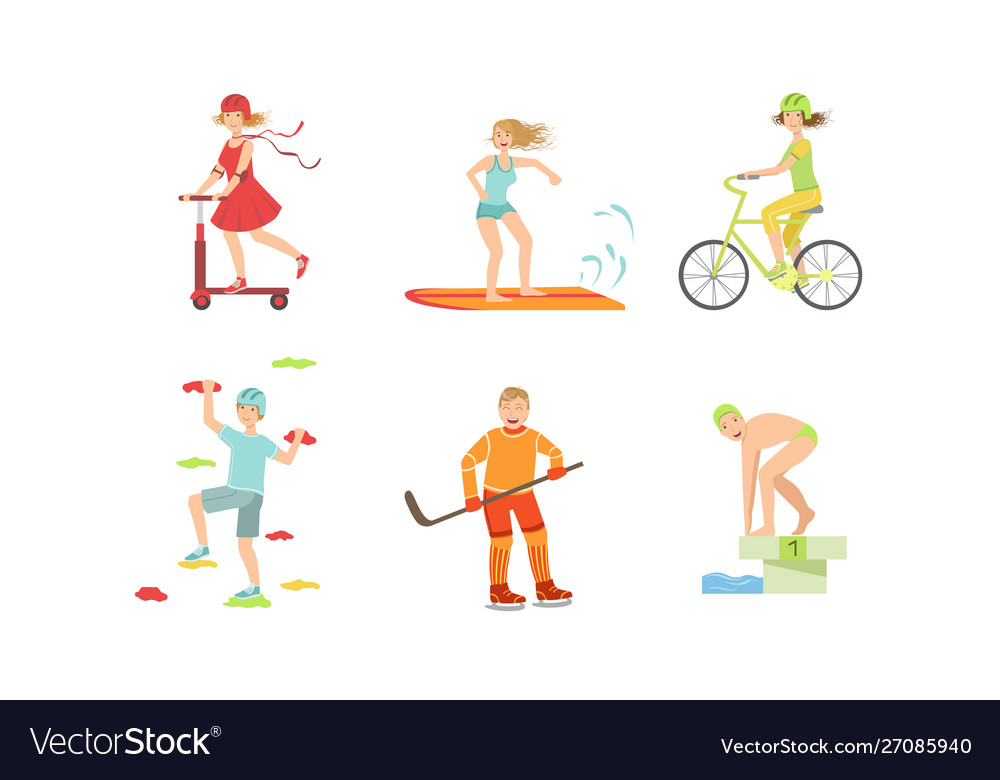 People doing different kinds sports set Royalty Free Vector