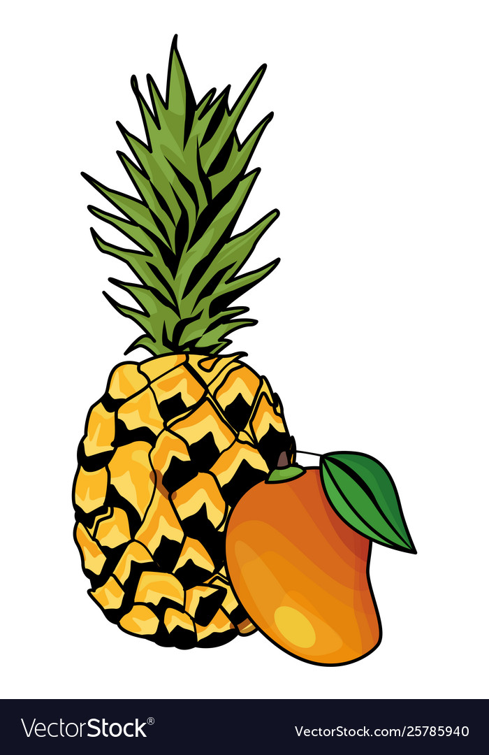 Pineapple and mango fruit cartoon Royalty Free Vector Image