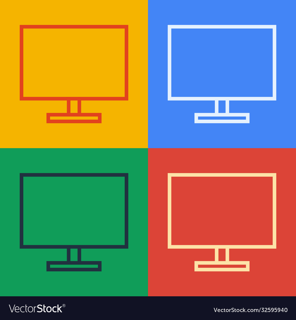 Pop art line computer monitor screen icon isolated