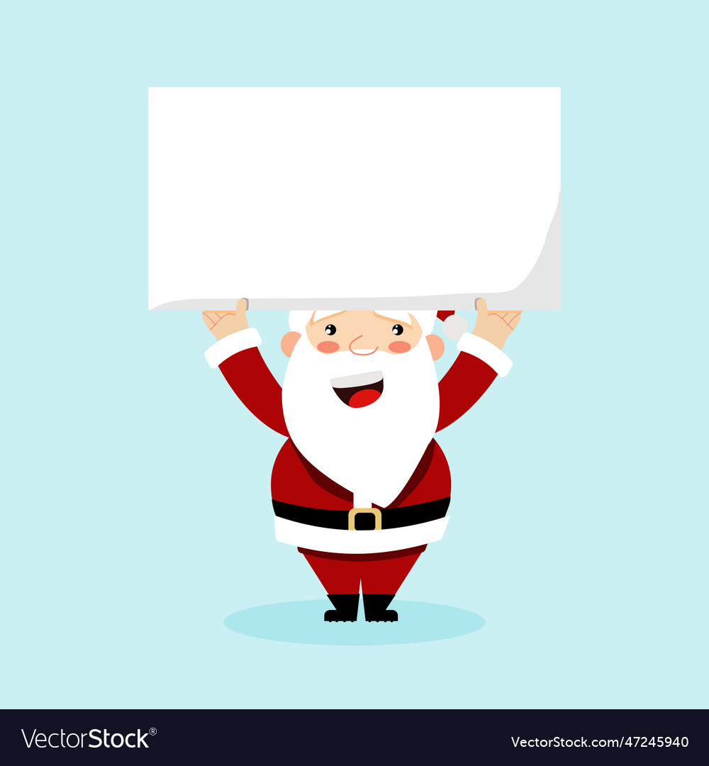 Santa clause holding blank placard with blue backg