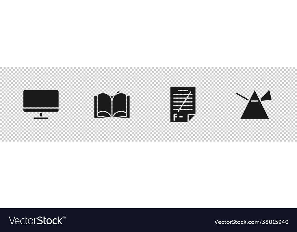 Set computer monitor screen open book exam paper vector image Set computer monitor screen open book exam paper