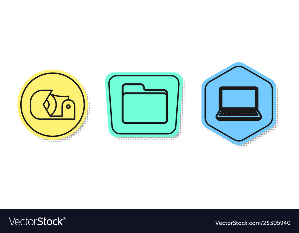 Set line scotch document folder and laptop