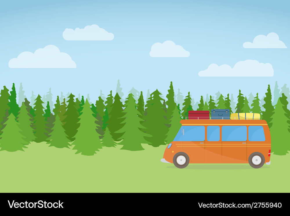 Travel car on hill Royalty Free Vector Image VectorStock