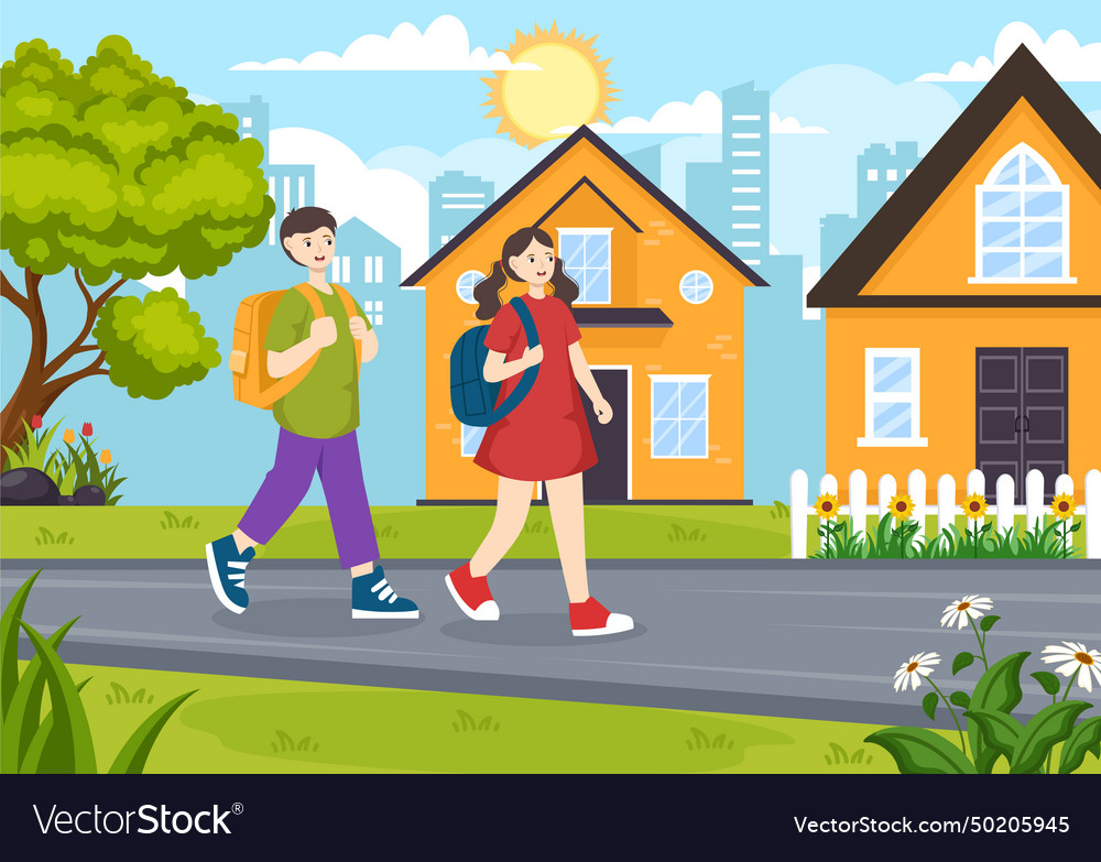 After school with students leave building vector image After school with students leave building