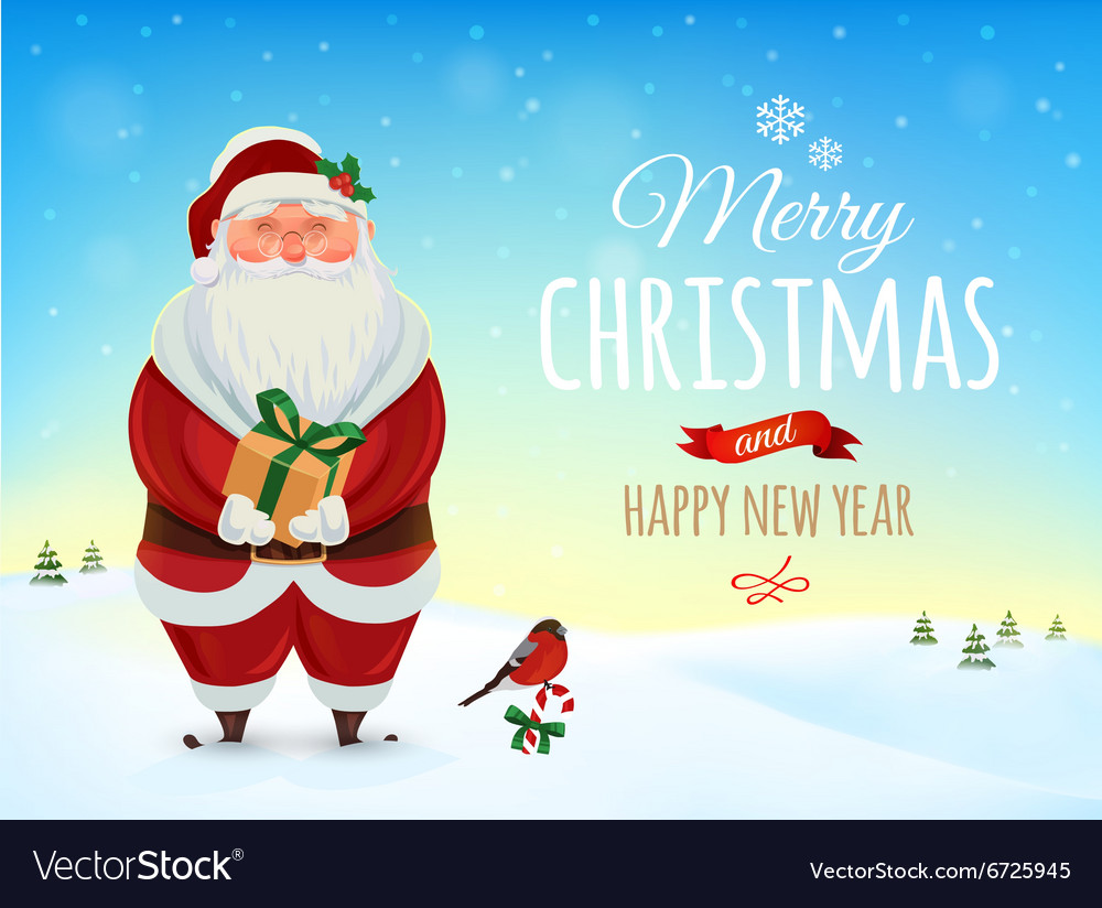 Christmas greeting card poster funny santa Vector Image