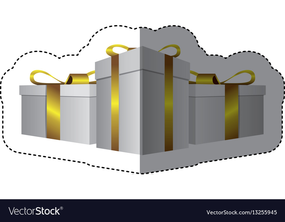 Color sticker silhouette with set of gift boxes