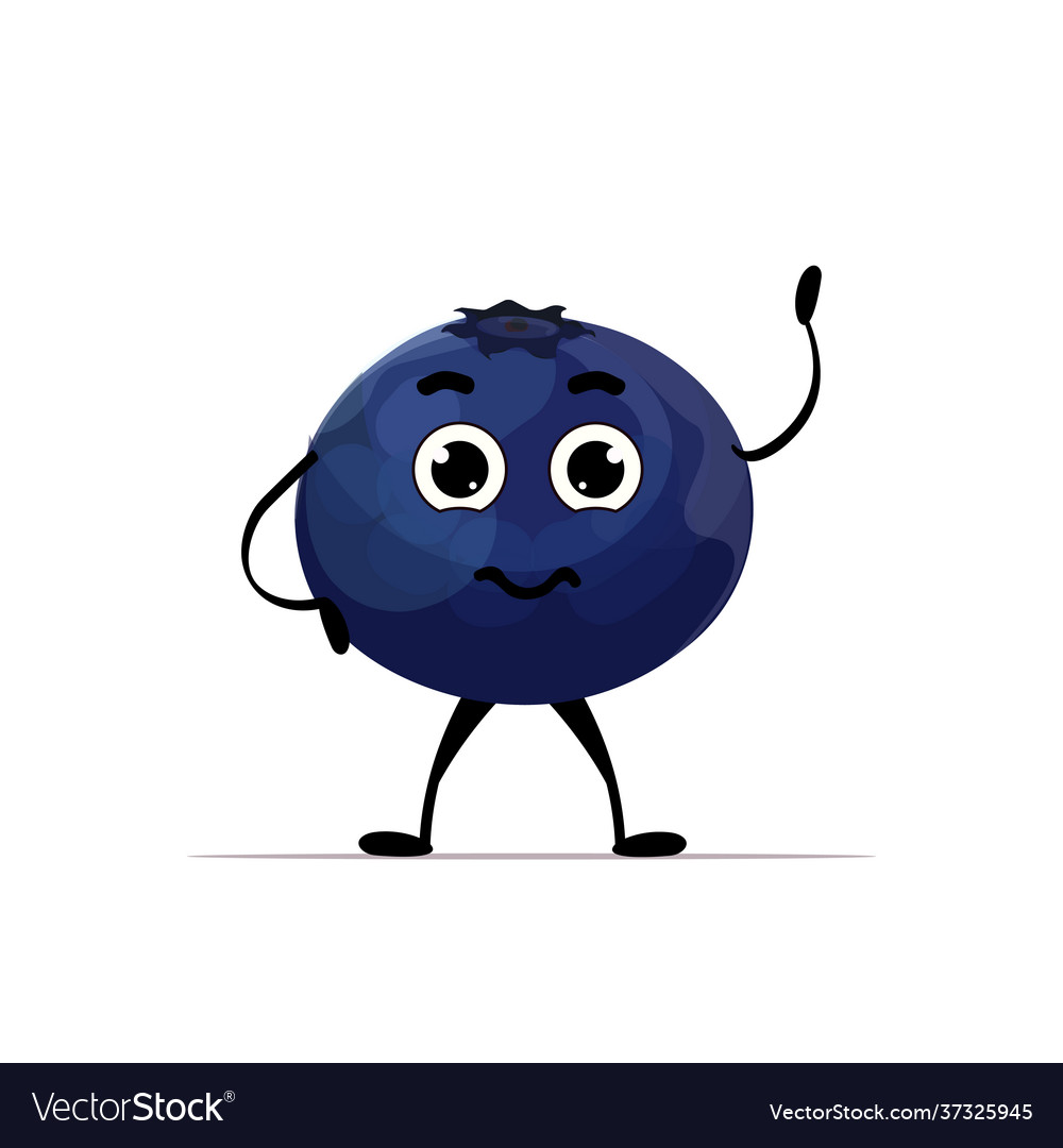 Cute fresh juicy blueberry character tasty ripe