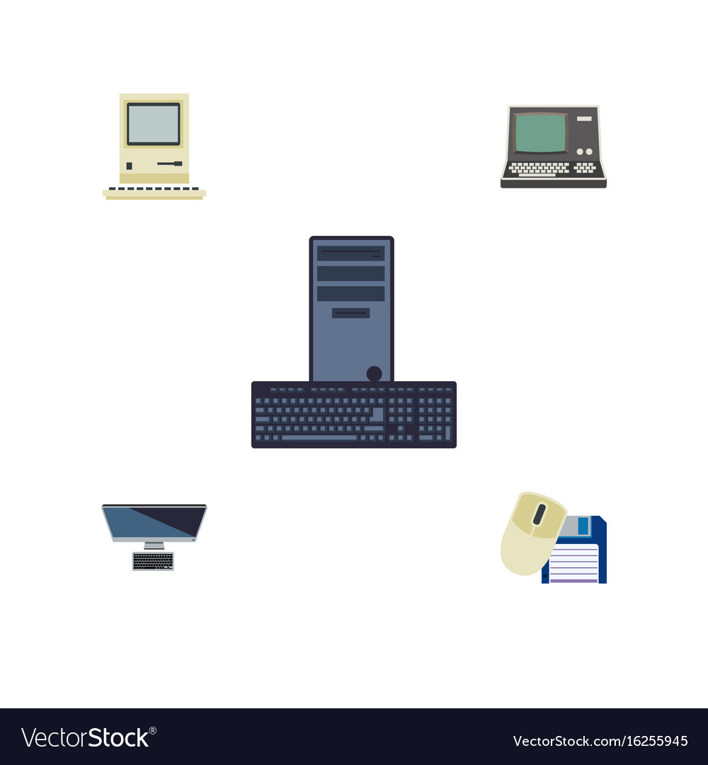 Flat icon computer set of processor pc