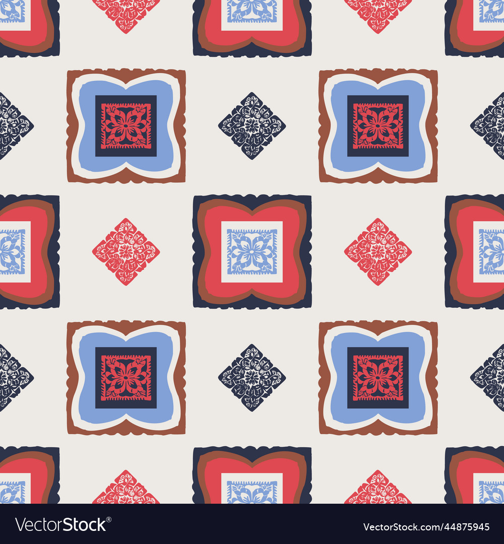 Hand drawn retro block print seamless pattern vector image Hand drawn retro block print seamless pattern