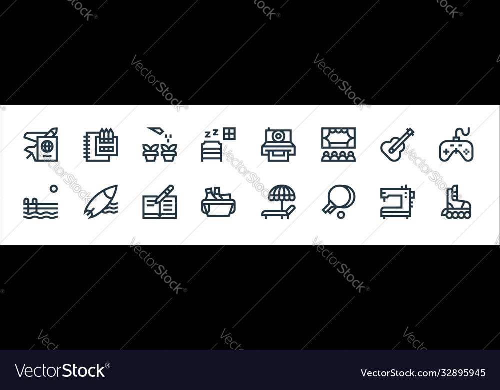 Hobbies line icons linear set quality vector image Hobbies line icons linear set quality