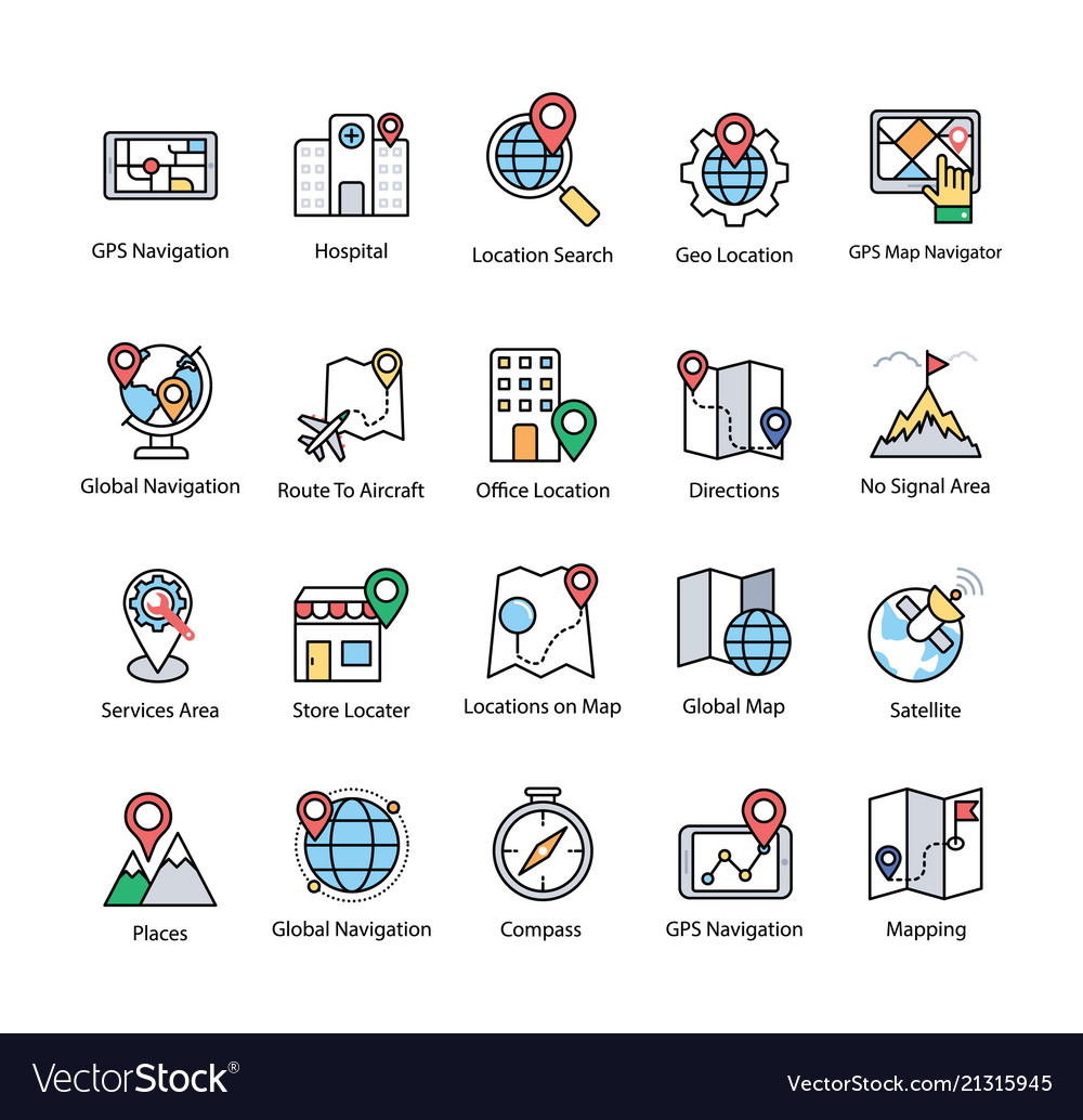 Map & Navigation Icons - Flat Set