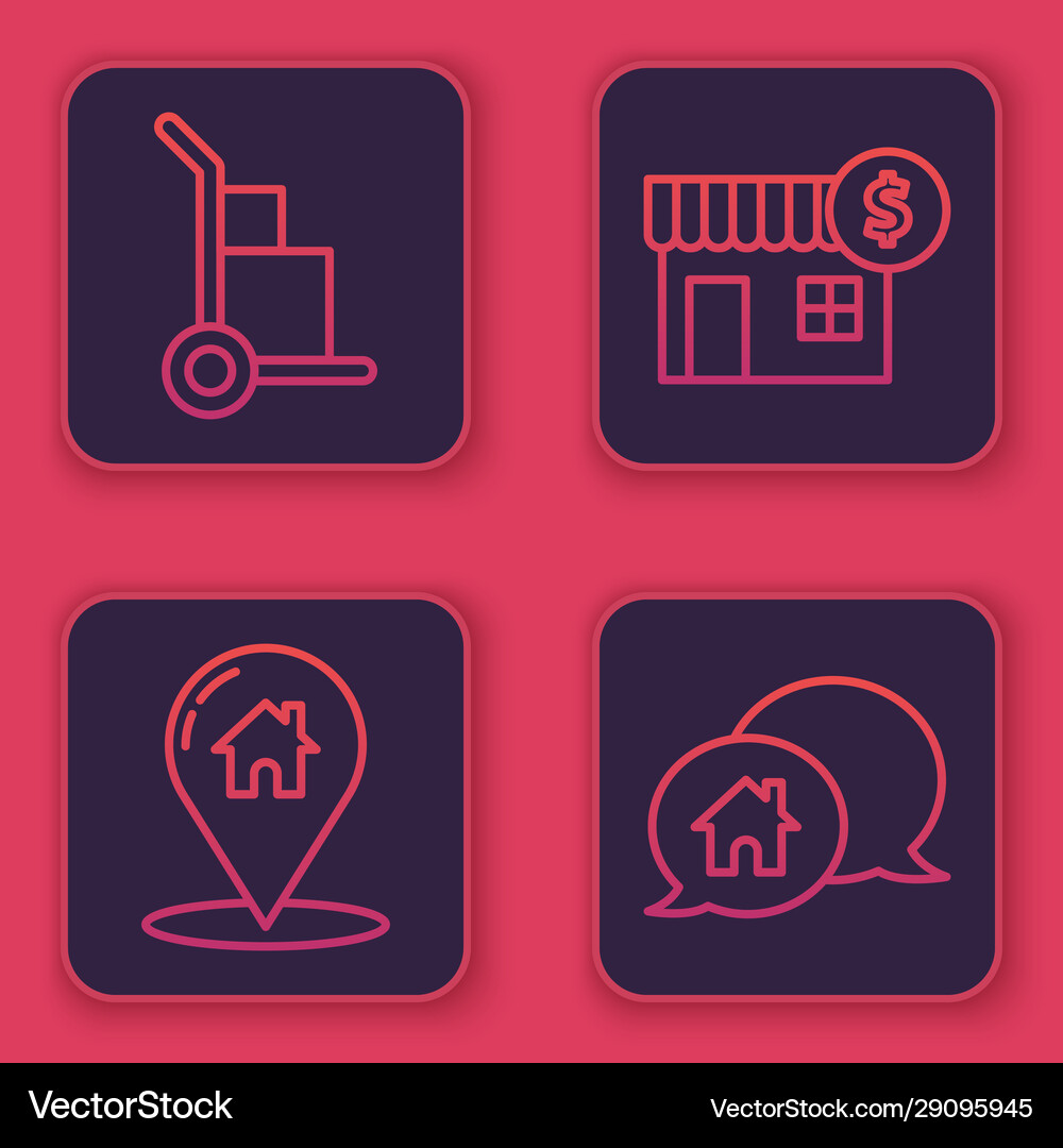 Set line hand truck and boxes map pointer Vector Image