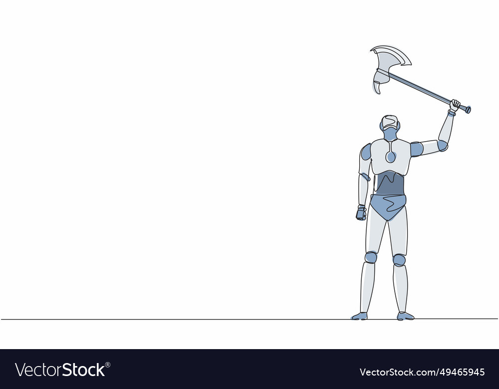 Single continuous line drawing robots standing vector image Single continuous line drawing robots standing