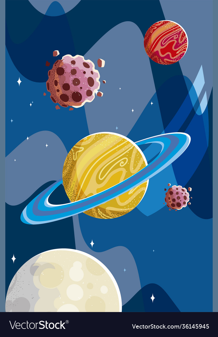 Space saturn planets asteroids and moon cosmos Vector Image