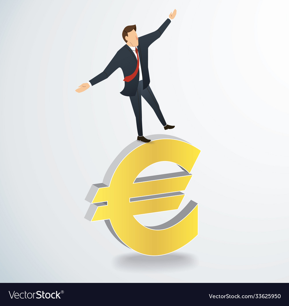 Businessman or man walking in balance on euro icon