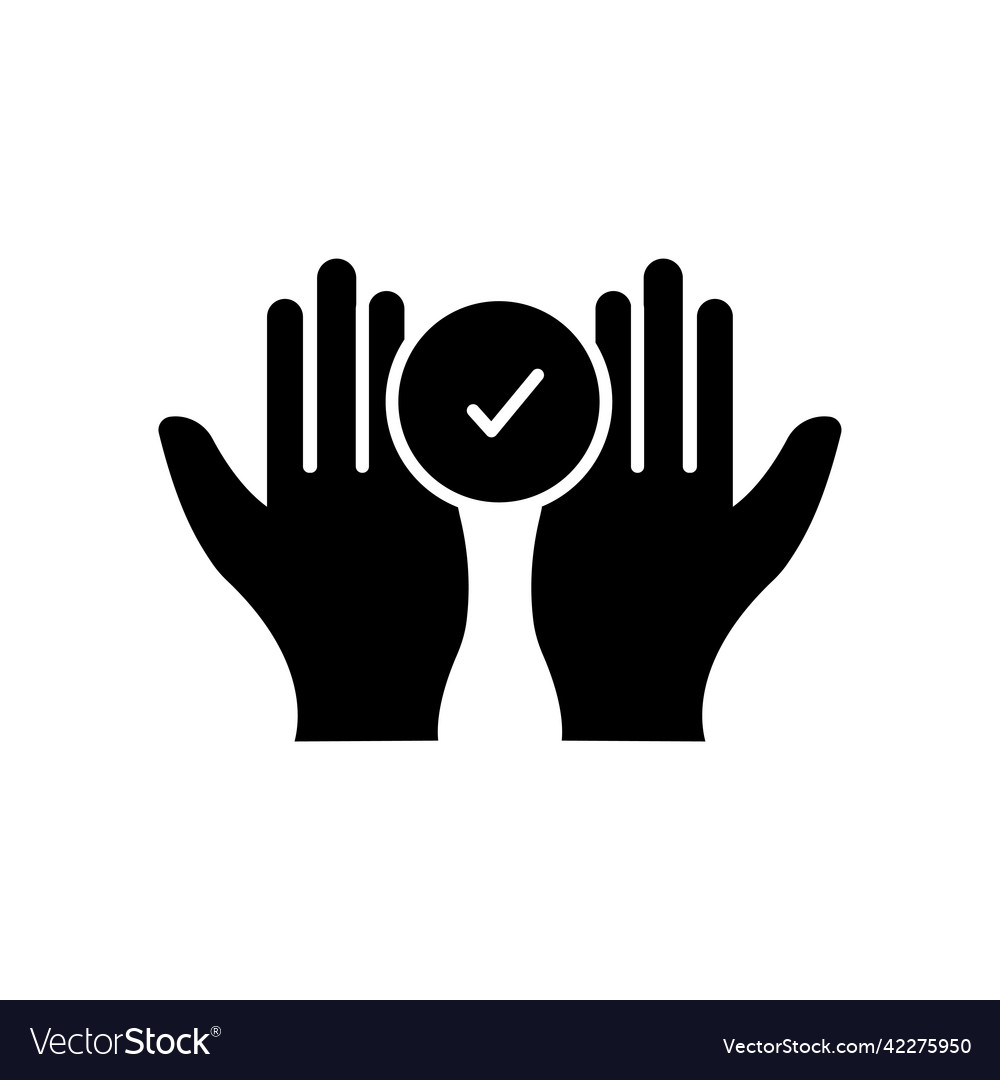 Hand icon with check mark solid style vector image Hand icon with check mark solid style