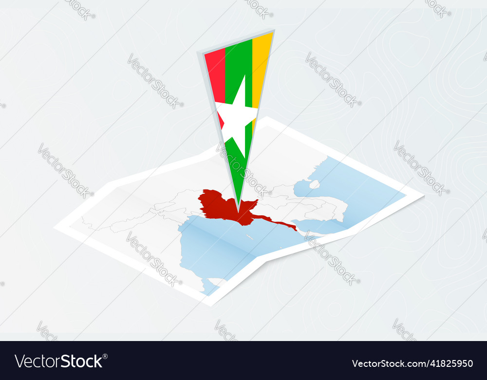 Isometric paper map of myanmar with triangular vector image Isometric paper map of myanmar with triangular