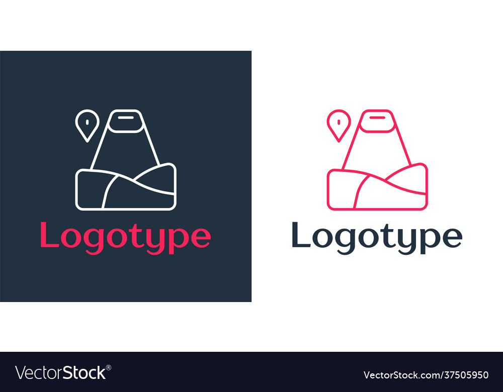 Logotype line map pointer with mountain icon vector image Logotype line map pointer with mountain icon