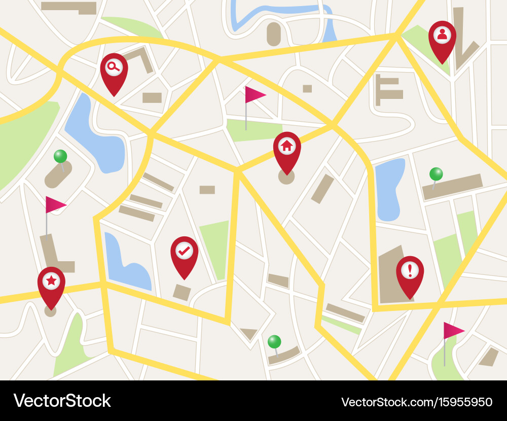 Map with red pointer pins and flags Royalty Free Vector