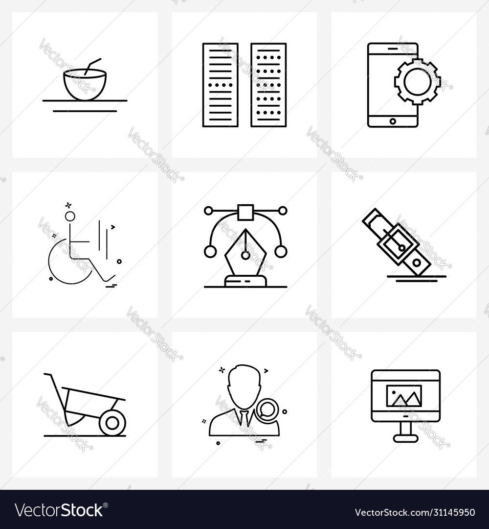 Set 9 line icon signs and symbols curve
