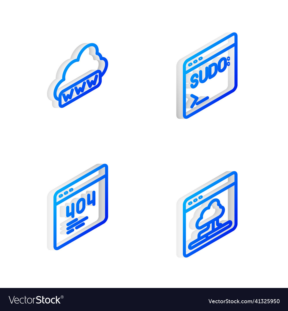Set isometric line code terminal web development vector image Set isometric line code terminal web development