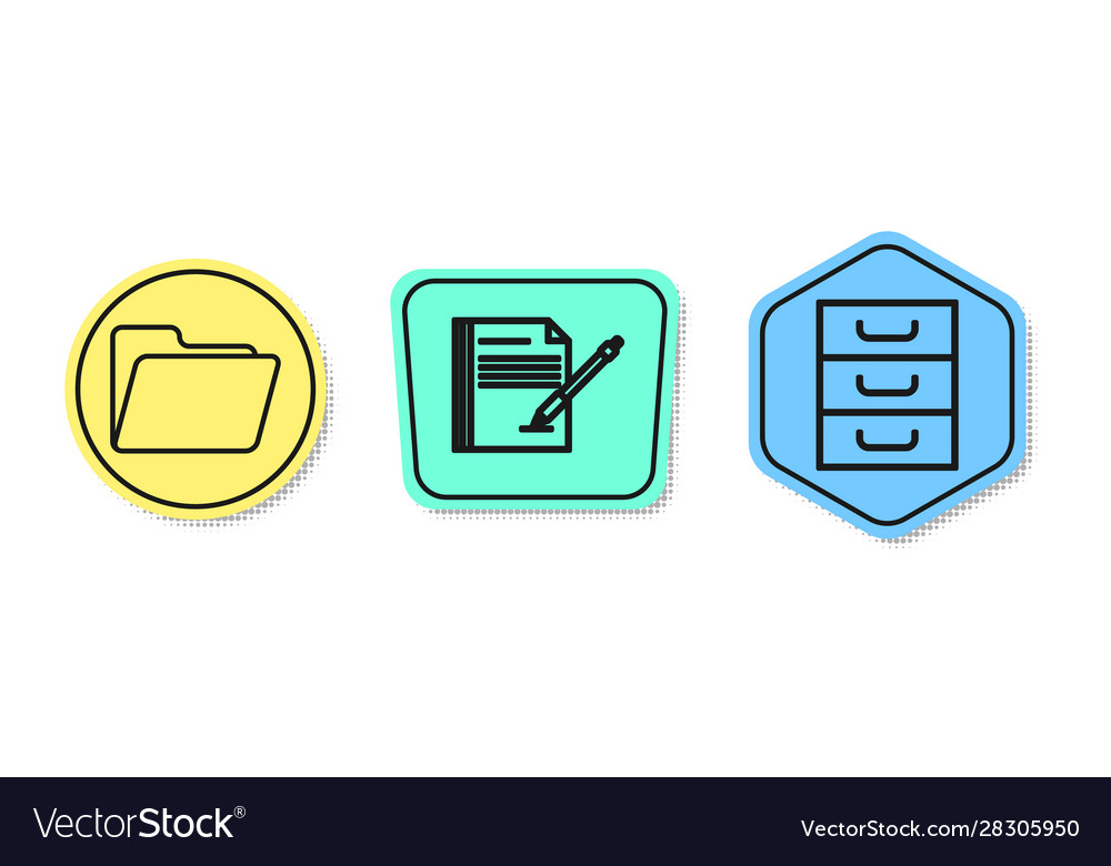 Set line document folder blank notebook and pen vector image Set line document folder blank notebook and pen