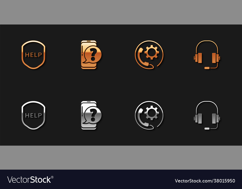 Set shield with text help mobile phone question vector image Set shield with text help mobile phone question