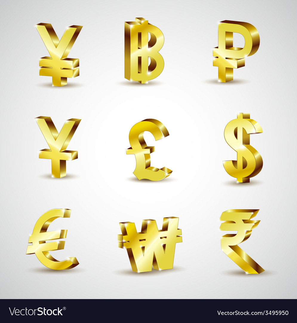 World 3d gold currency Royalty Free Vector Image