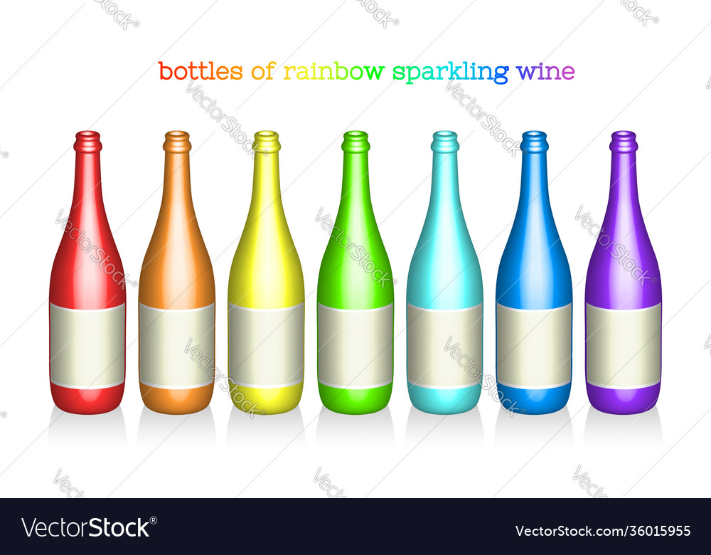 3d set open bottles rainbow sparkling wine