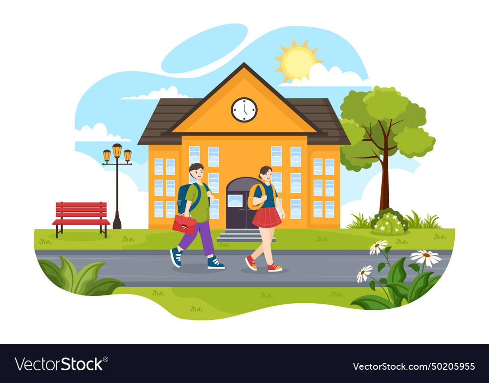 After school with students leave building vector image After school with students leave building