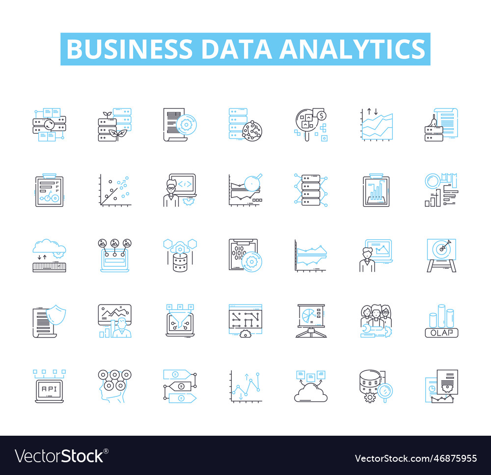 Business data analytics linear icons set insights