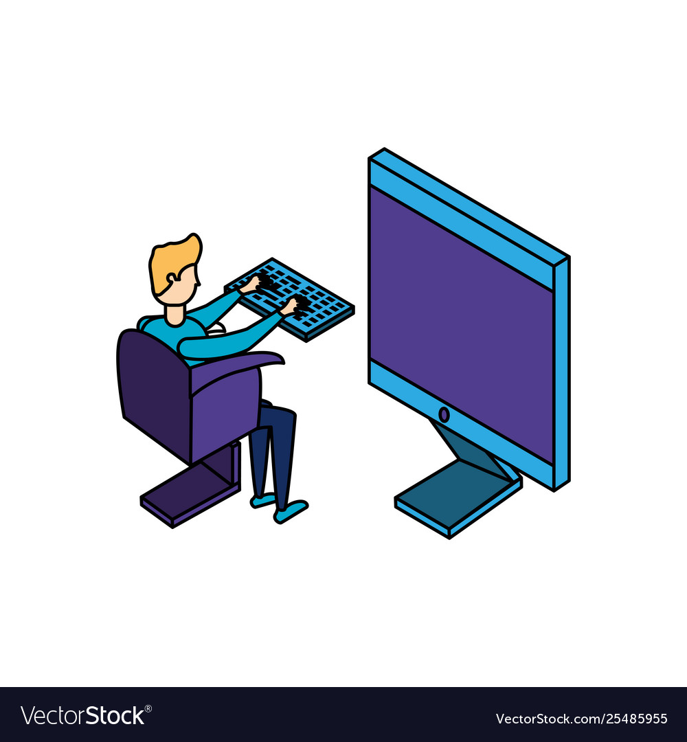 Businessman worker with display computer