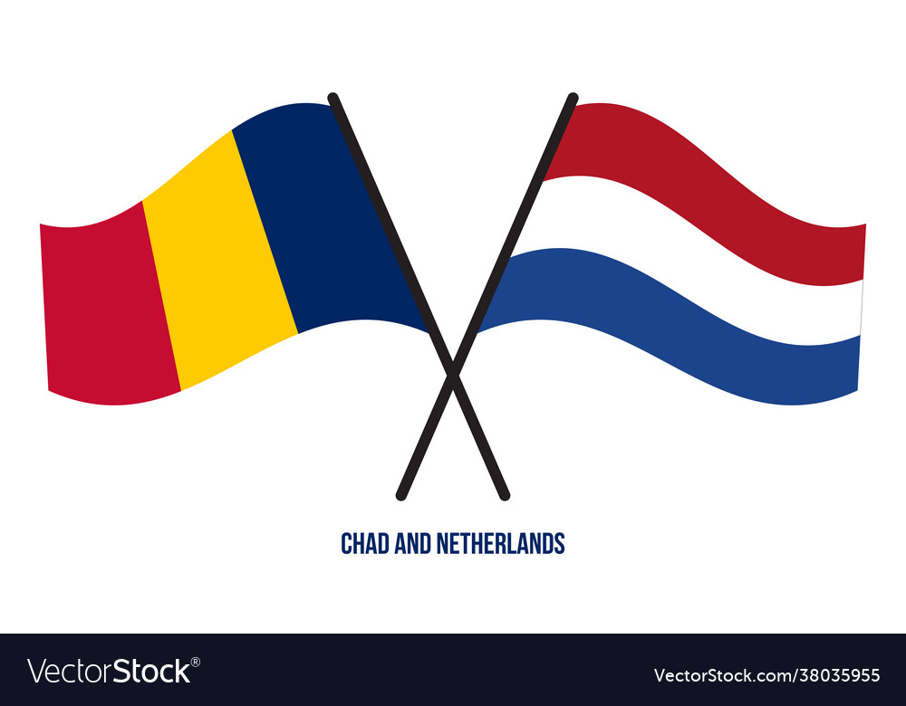 Chad and netherlands flags crossed waving