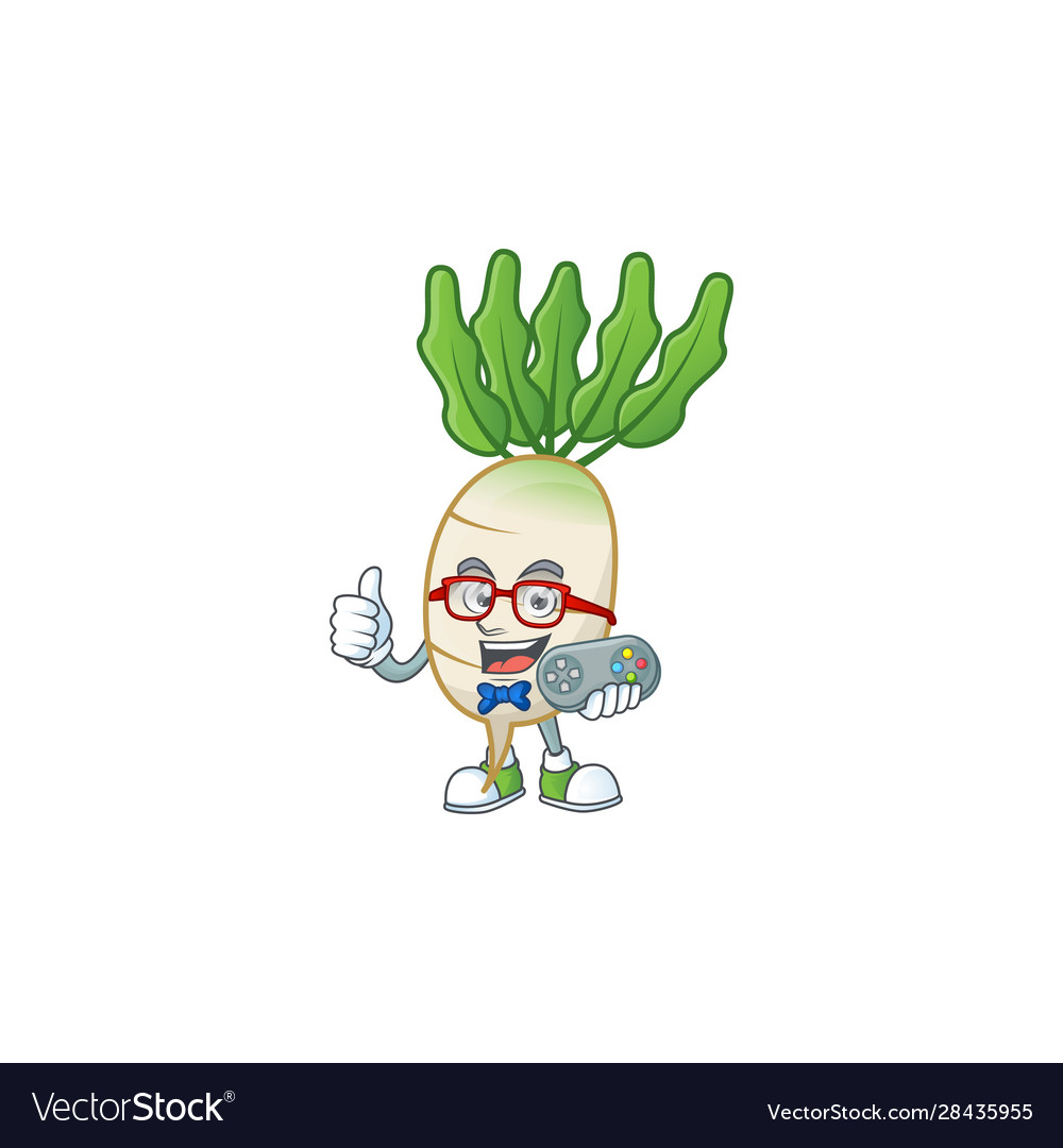 Cool geek gamer daikon cartoon character design