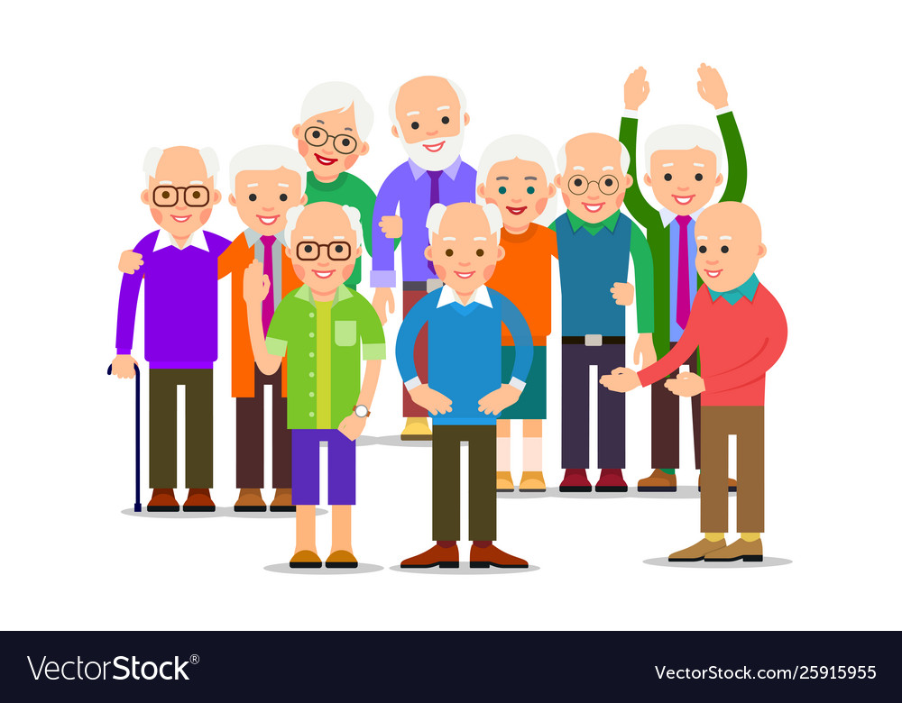 Crowd people old elderly couple standing and Vector Image