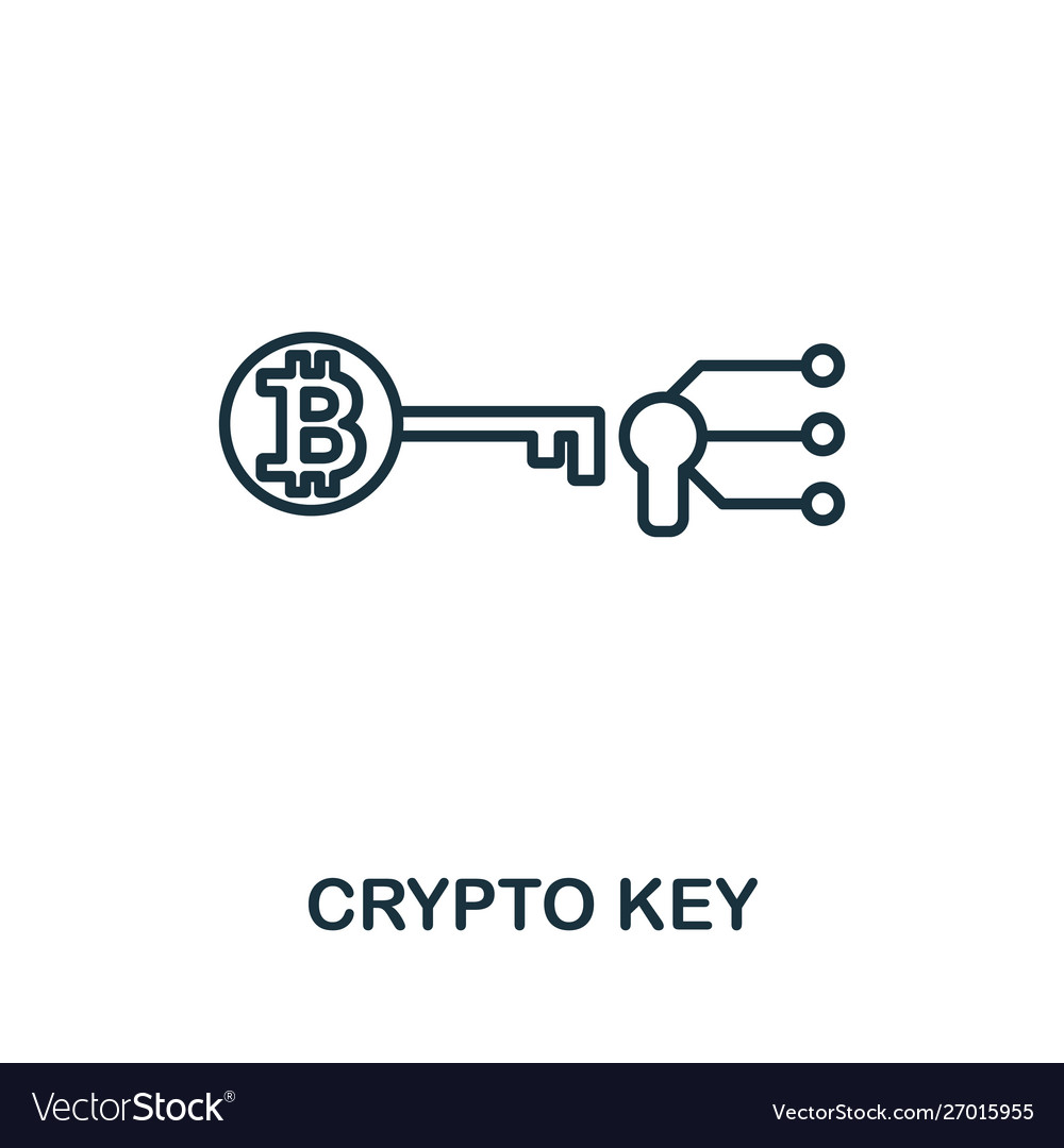 Crypto key outline icon thin line concept element vector image Crypto key outline icon thin line concept element