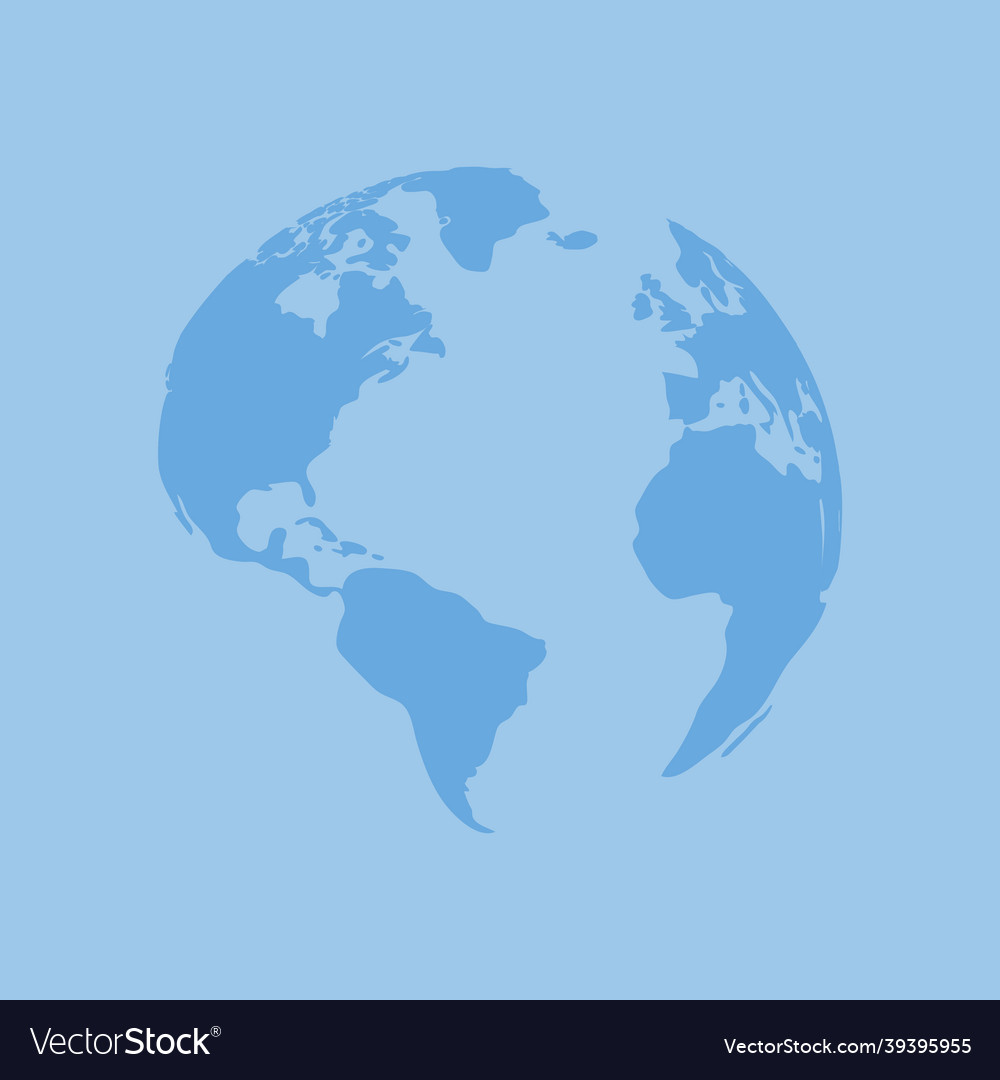 Globe world map with shadow on blue background vector image Globe world map with shadow on blue background
