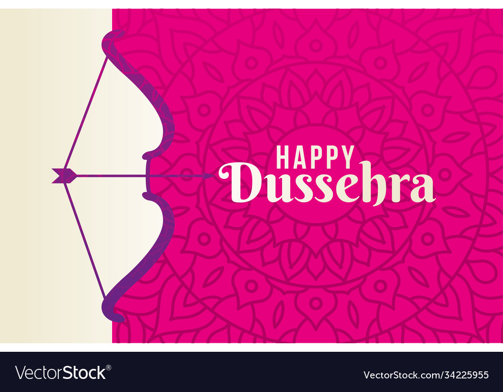 Happy dussehra and bow with arrow on pink mandala