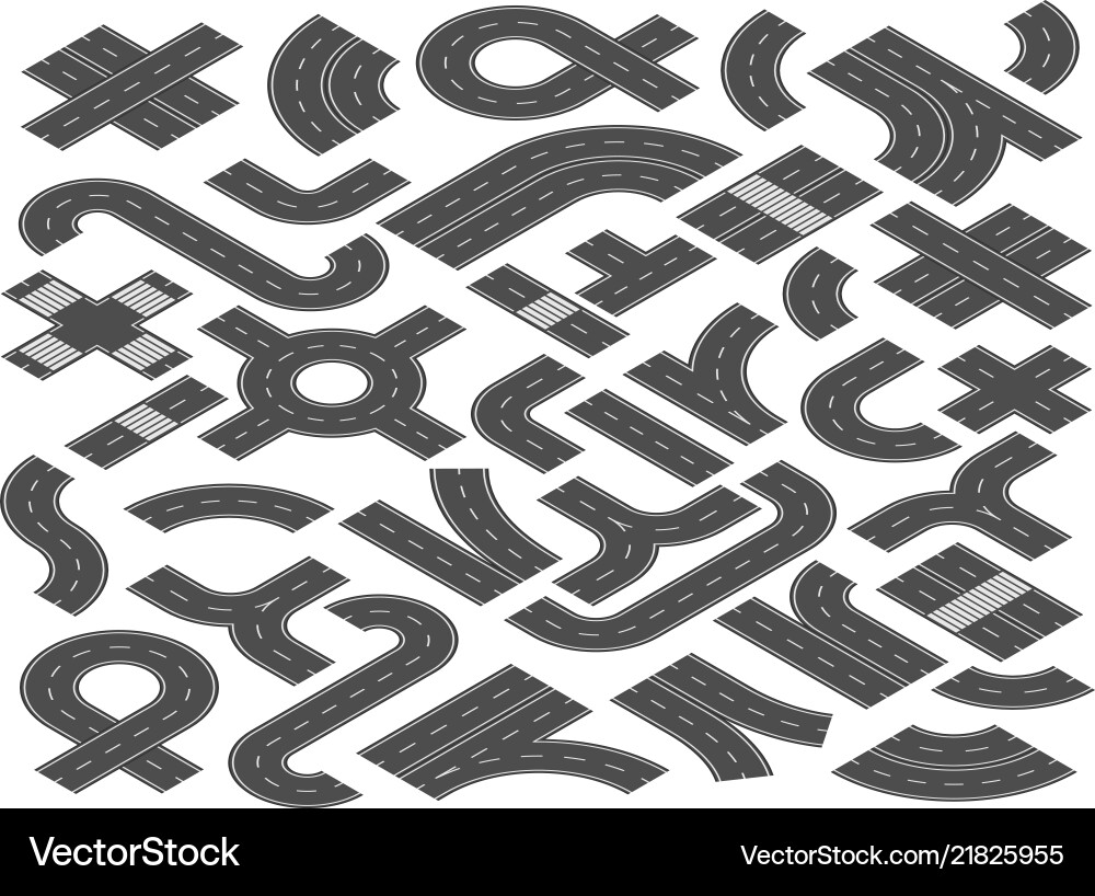 Isometric road or highway straight curved Vector Image