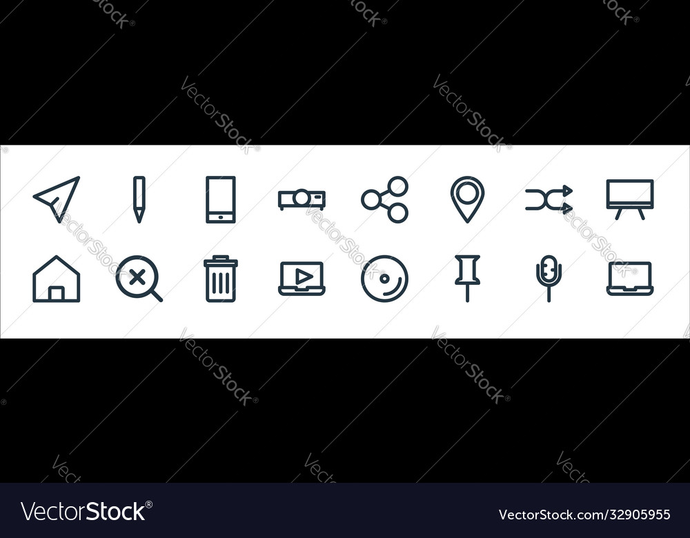 Multimedia line icons linear set quality vector image Multimedia line icons linear set quality